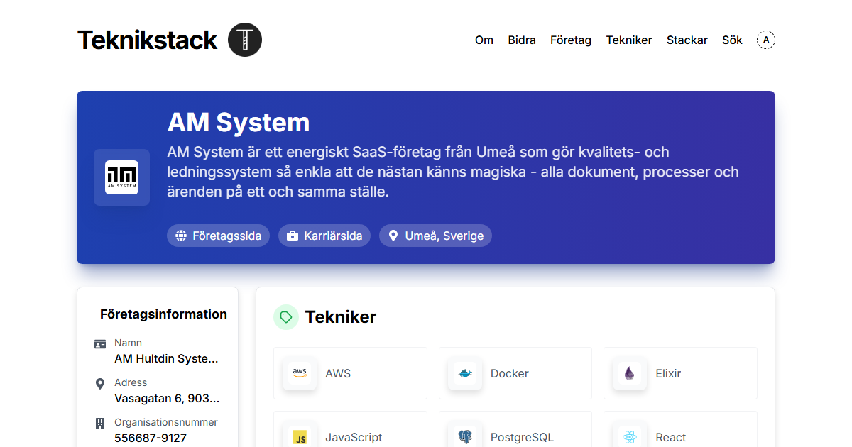 Teknikstack hos AM System - teknikstack.se