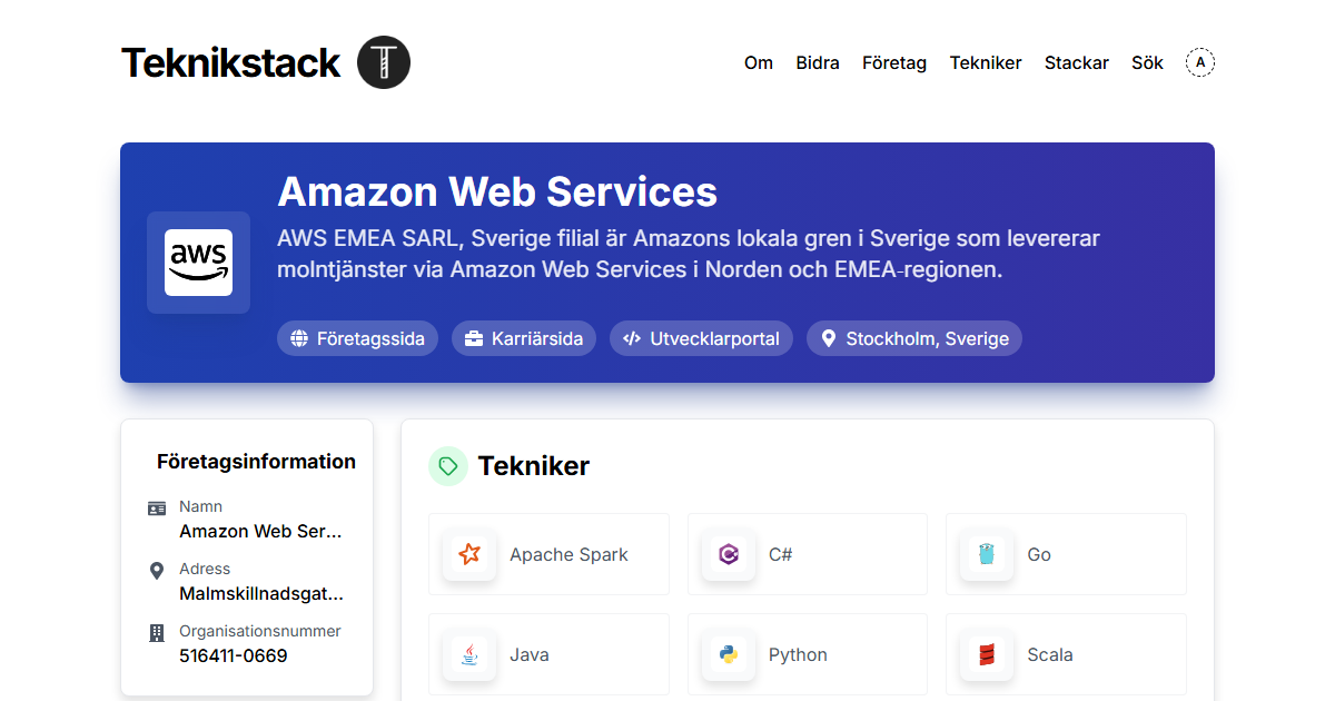 Teknikstack hos Amazon Web Services - teknikstack.se