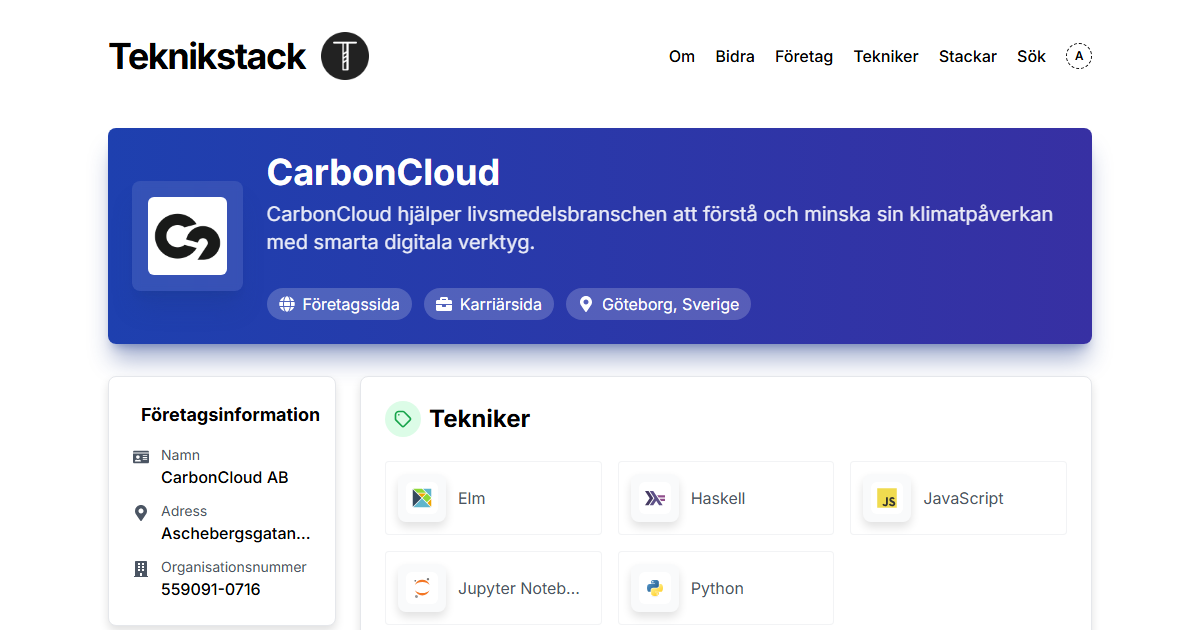Teknikstack hos CarbonCloud - teknikstack.se