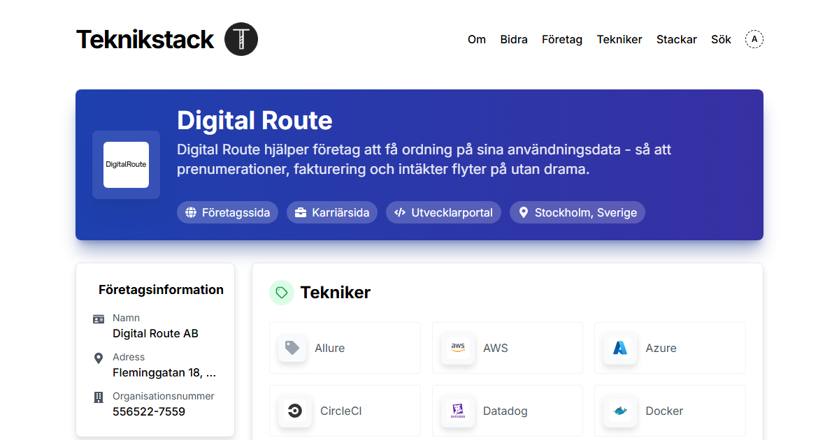 Teknikstack hos Digital Route - teknikstack.se
