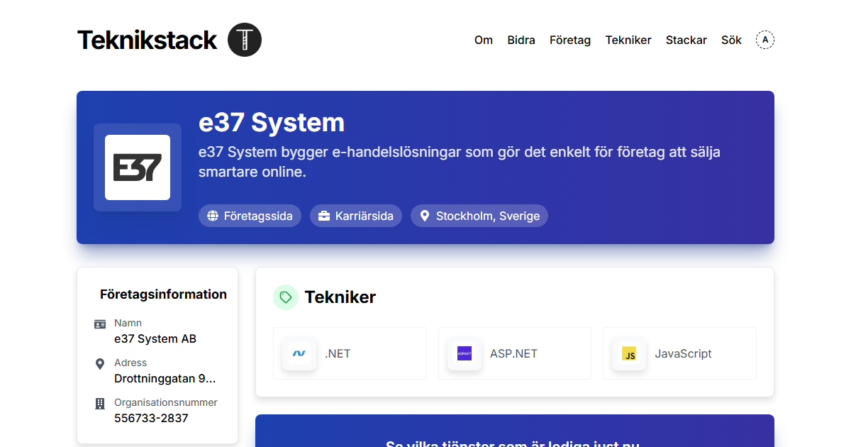 Teknikstack hos e37 System - teknikstack.se