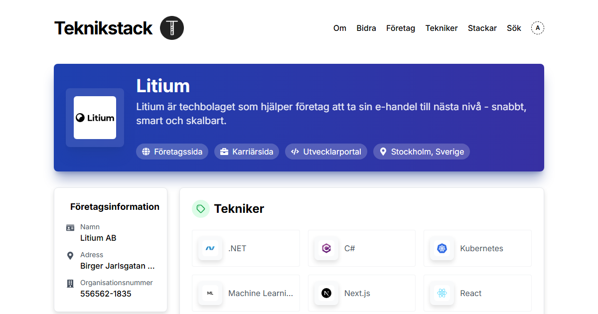 Litium Api Teknikstack hos Litium - teknikstack.se