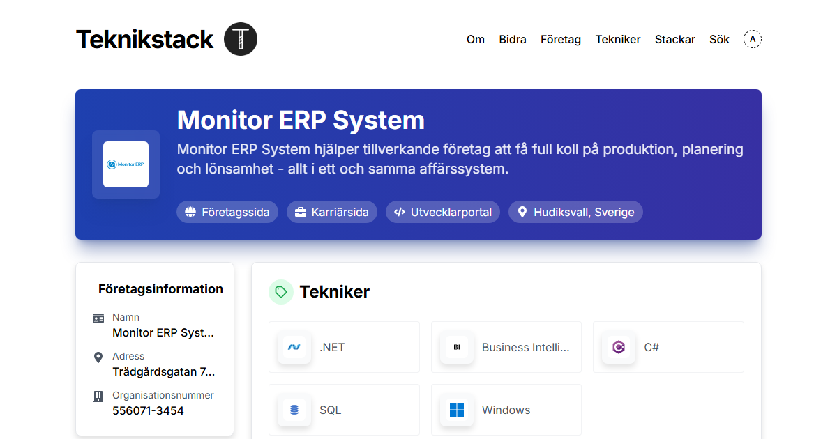 Technology stack at Monitor ERP System - teknikstack.se