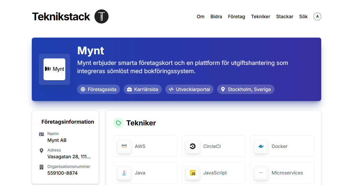 Teknikstack hos Mynt - teknikstack.se