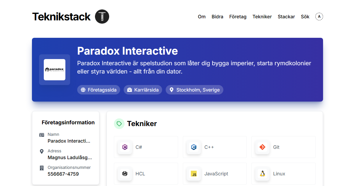 Technology stack at Paradox Interactive - teknikstack.se