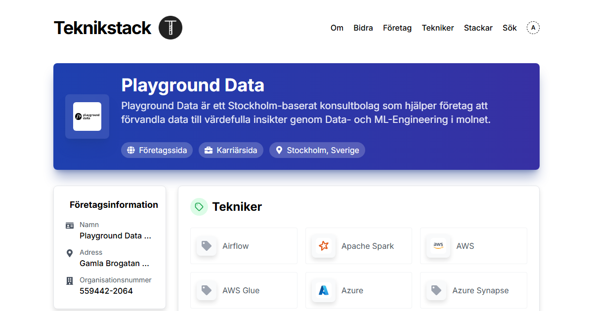 Teknikstack hos Playground Data - teknikstack.se