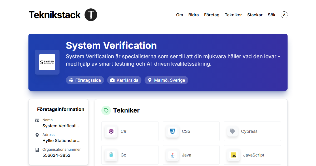 Teknikstack hos System Verification - teknikstack.se