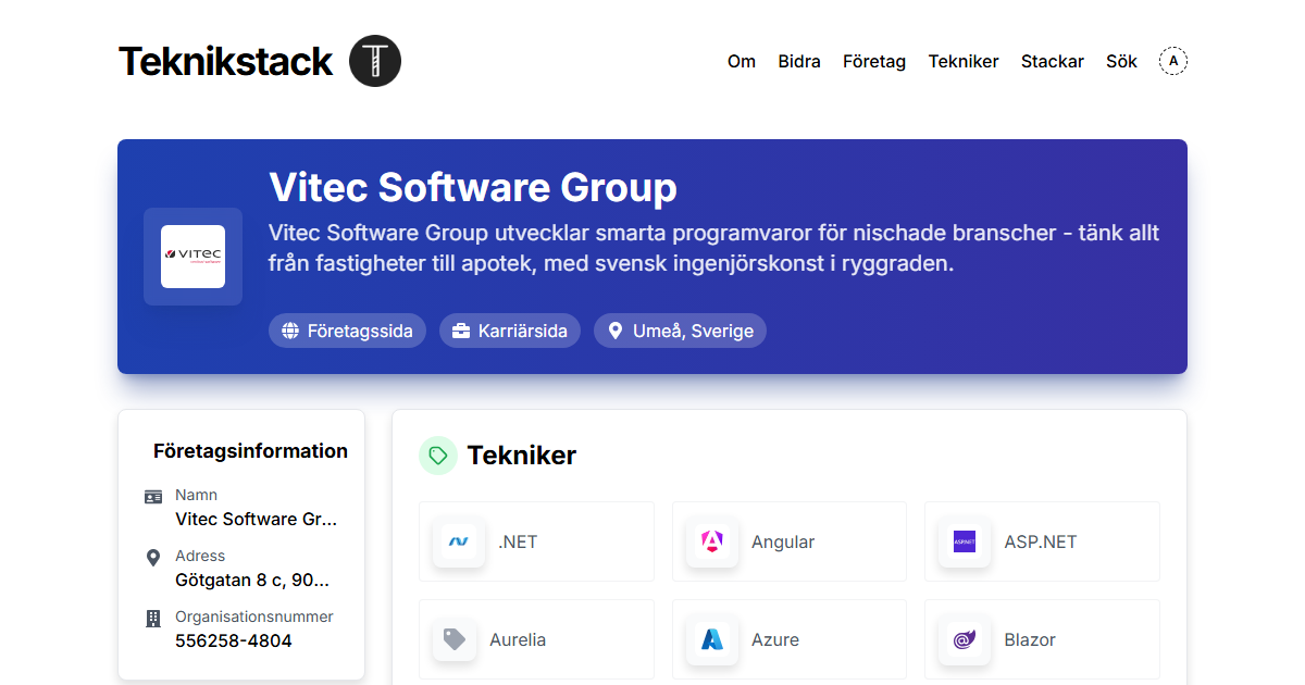 Vitech Software Teknikstack hos Vitec Software Group - teknikstack.se