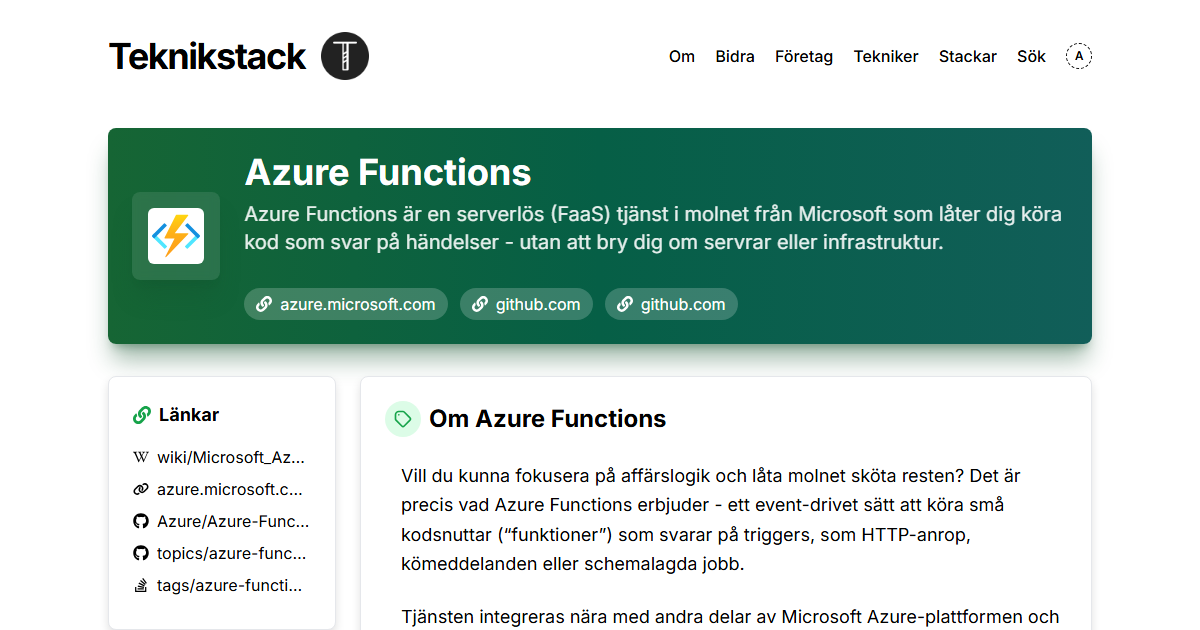 Teknikstack för Azure Functions - teknikstack.se