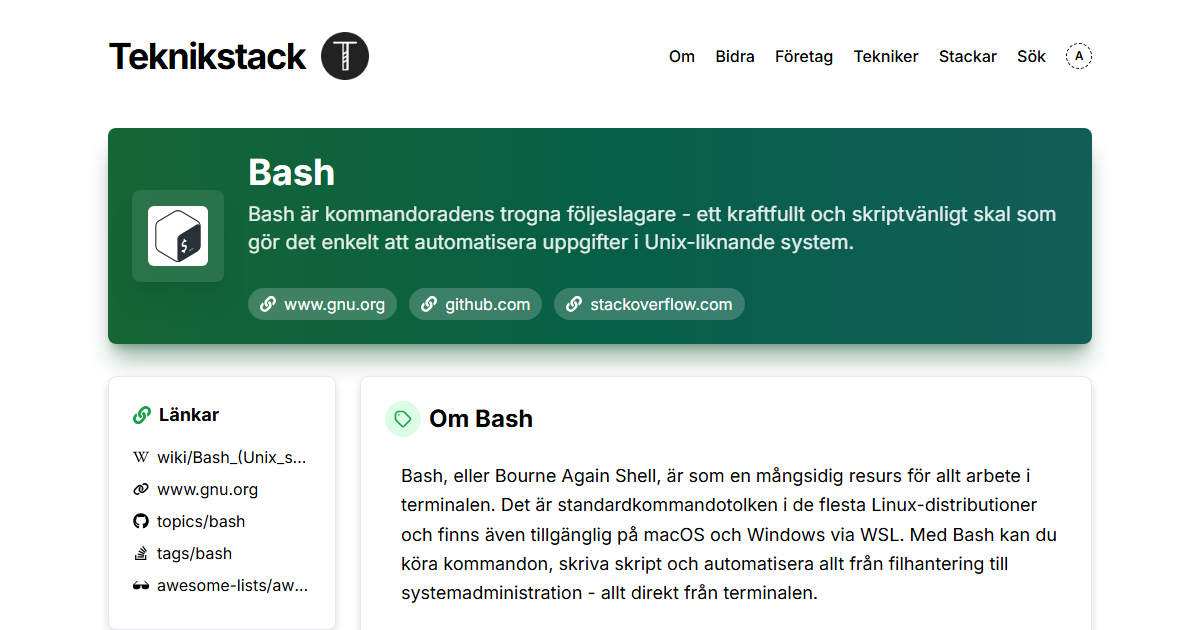 Technology stack for Bash - teknikstack.se