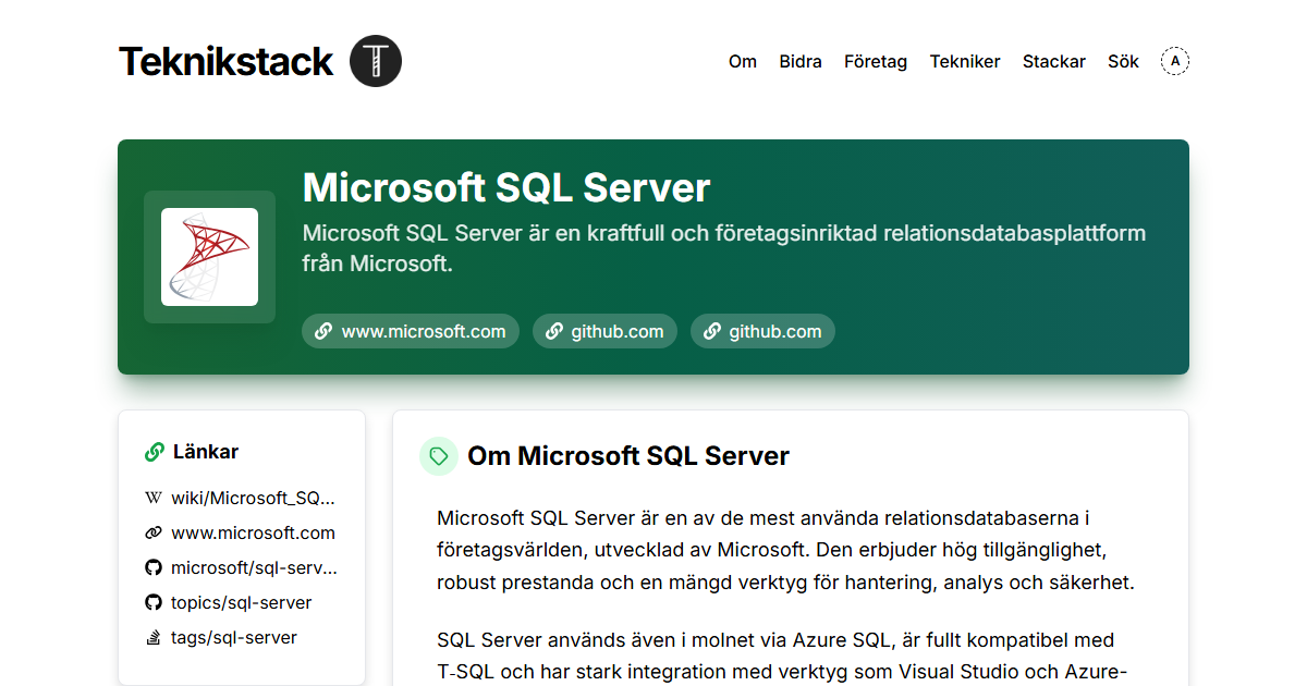Teknikstack för Microsoft SQL Server - teknikstack.se