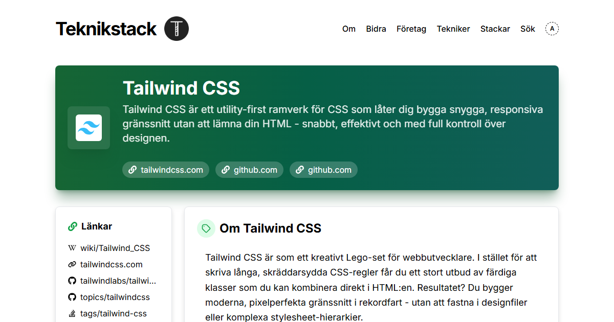 Teknikstack för Tailwind CSS - teknikstack.se