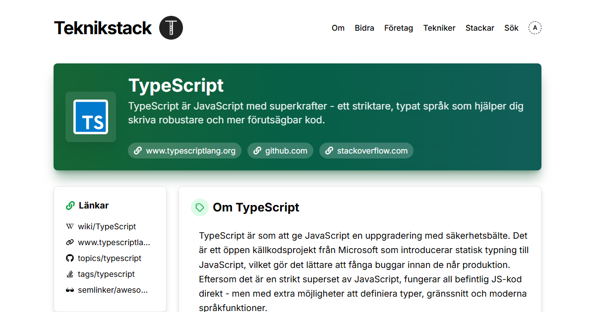 Teknikstack för TypeScript - teknikstack.se